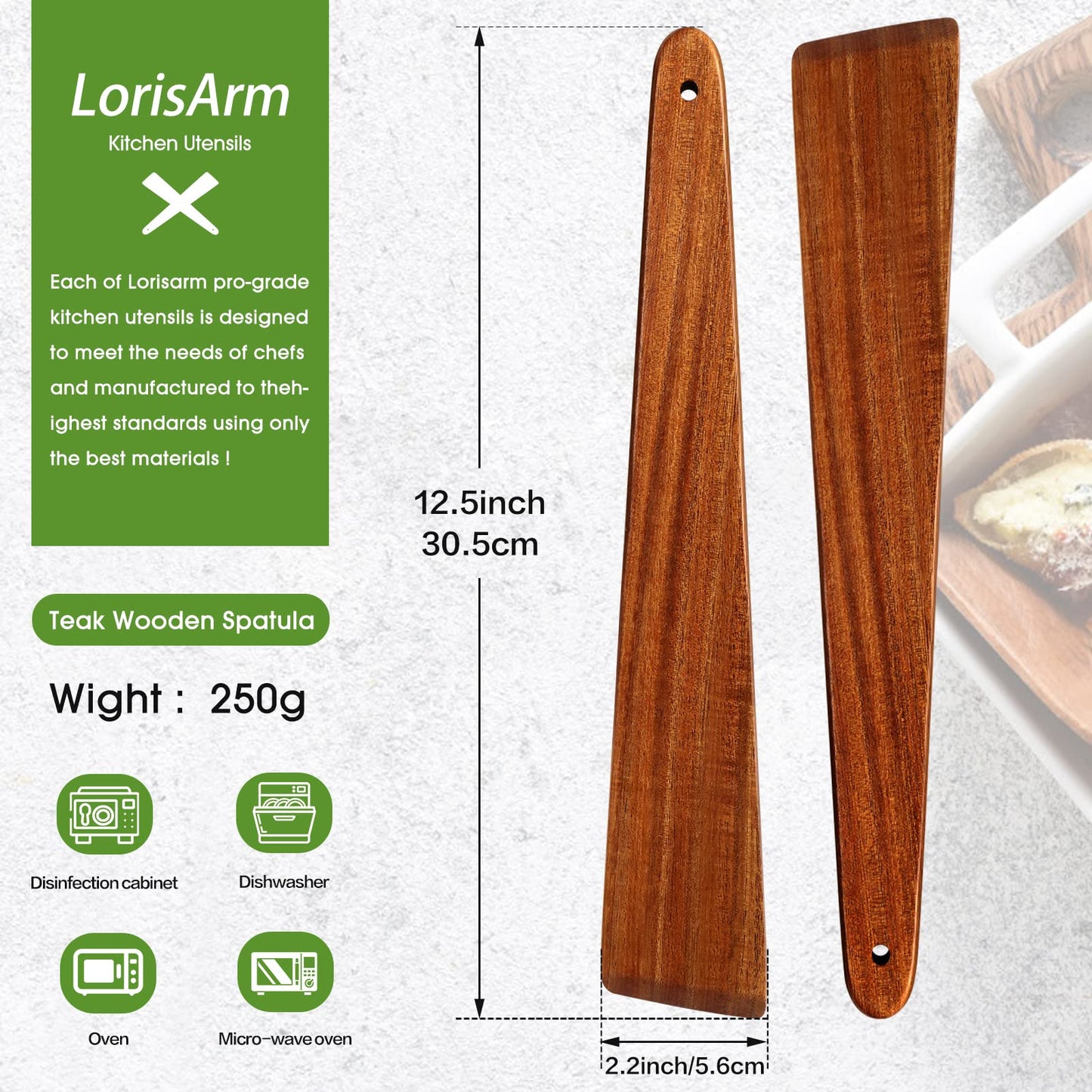 LorisArm 12″ Teak Wooden Spatula, Kitchen Spatula Turner, Egg Scraper, Flat Wooden Turner, Wood Cooking Utensil, Small Wood Flipper, Kitchen Spatulas for Flipping, Serving, Scraping & Turning.