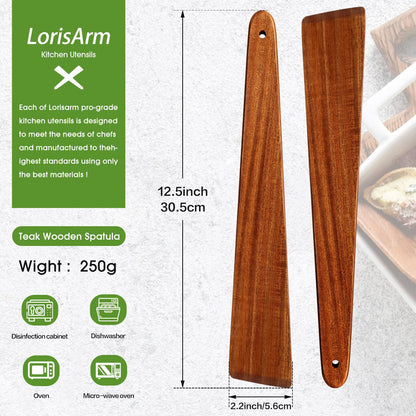 LorisArm 12″ Teak Wooden Spatula, Kitchen Spatula Turner, Egg Scraper, Flat Wooden Turner, Wood Cooking Utensil, Small Wood Flipper, Kitchen Spatulas for Flipping, Serving, Scraping & Turning.