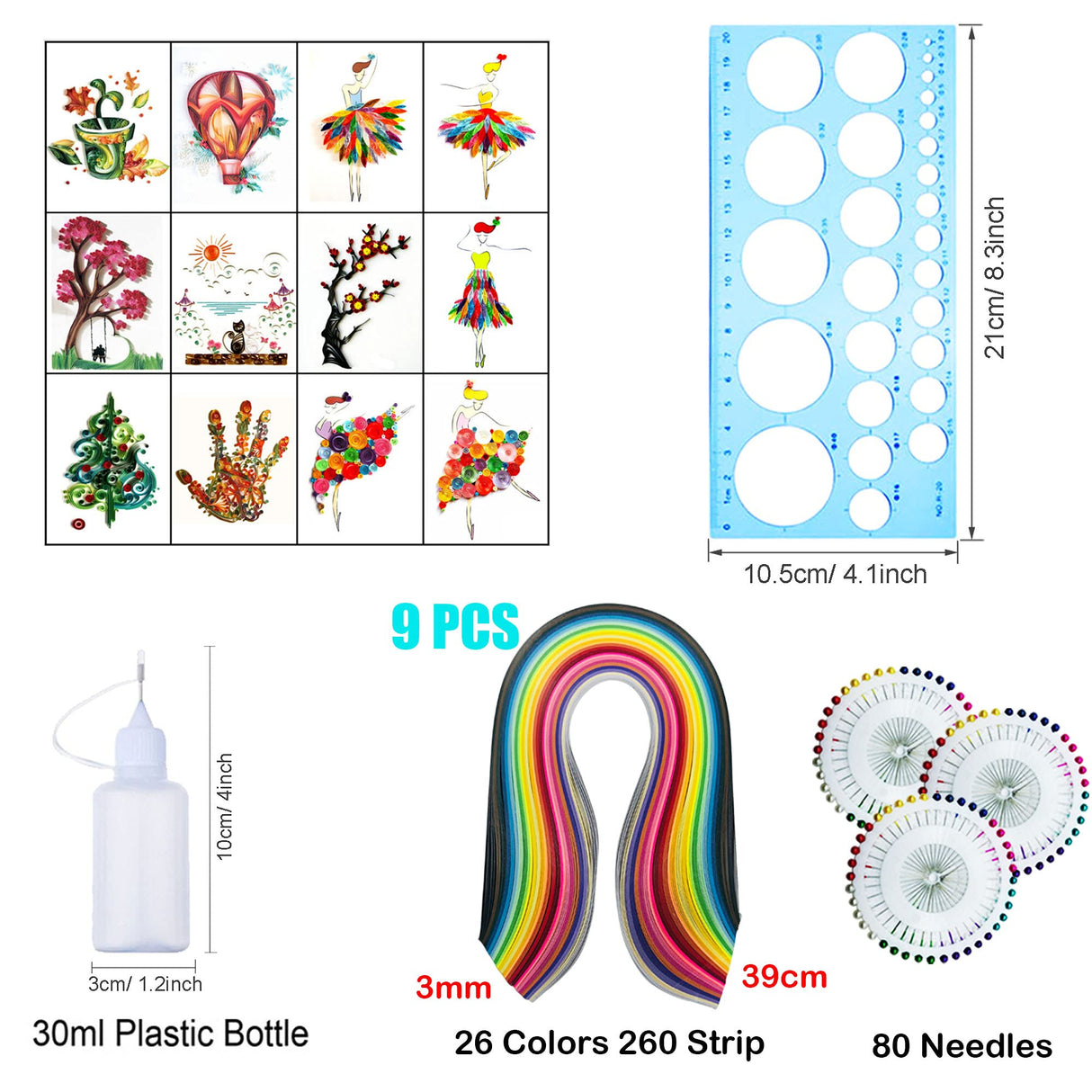 Woohome 48 PCS Paper Quilling Kit, Paper Quilling Making Drawing Design and Papers Quilling Tools for Quilling Art Paper DIY Drawing Handcraft Handmade, Home Decoration Woohome