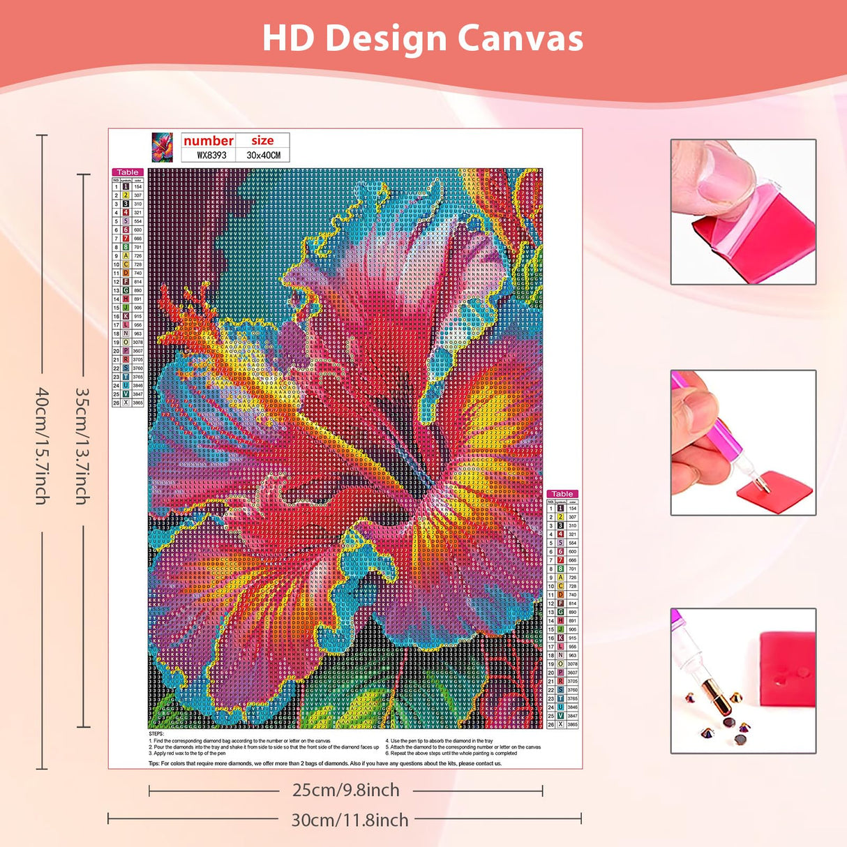 DOMROM Diamond Painting Kits for Adults, Hibiscus Diamond Art Kits, 5D Flowers Diamond Painting, DIY Round Full Drill Diamond Painting Gem Arts and Crafts for Home Decor 12x16 inch DOMROM