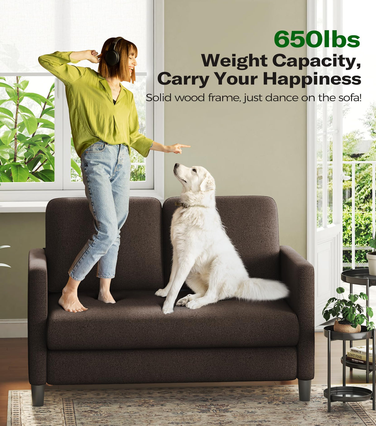 Welzona Loveseat Sofa, 51" Small Sofa Couch for Bedroom, Comfy Teddy Love Seat, Tool-Free Setup Sofas for Living Room, All-Wood Small Couches for Small Spaces, Small Couch No Pillow Include, Brown Welzona