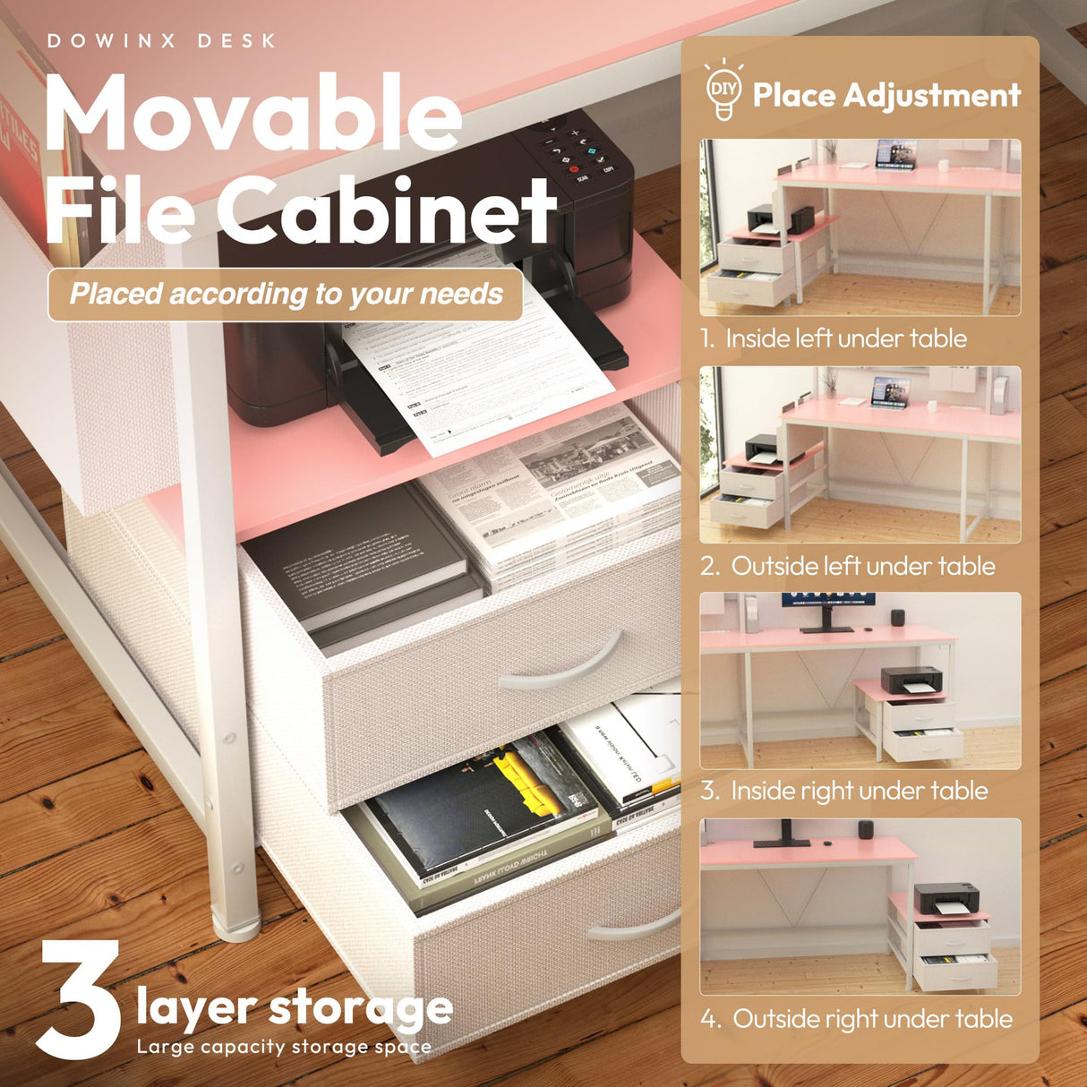 Dowinx L Shaped Desk with Pegboard and Drawers, Reversible 67” Gaming Desk with RGB Light and Power Outlet, Computer Corner Desk with Storage and Hutch for Game Office Home, Pink Dowinx