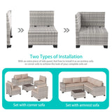 Muphyers 13-Piece Outdoor Patio Furniture Set with 55,000 BTU Fire Pit Table, PE Wicker Rattan Sectional Sofa Patio Conversation Set with Thickened Cushions & Coffee Table, Beige Muphyers