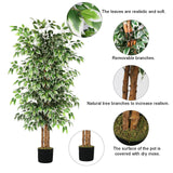 GTIDEA 6ft Artificial Tree Ficus, Tall Faux Trees Indoor with Natural Trunk and Fake Silk Tree Fake Plants for Home Spring Decor Living Room Outdoor Balcony House Office (Included Dried Moss) GTIDEA