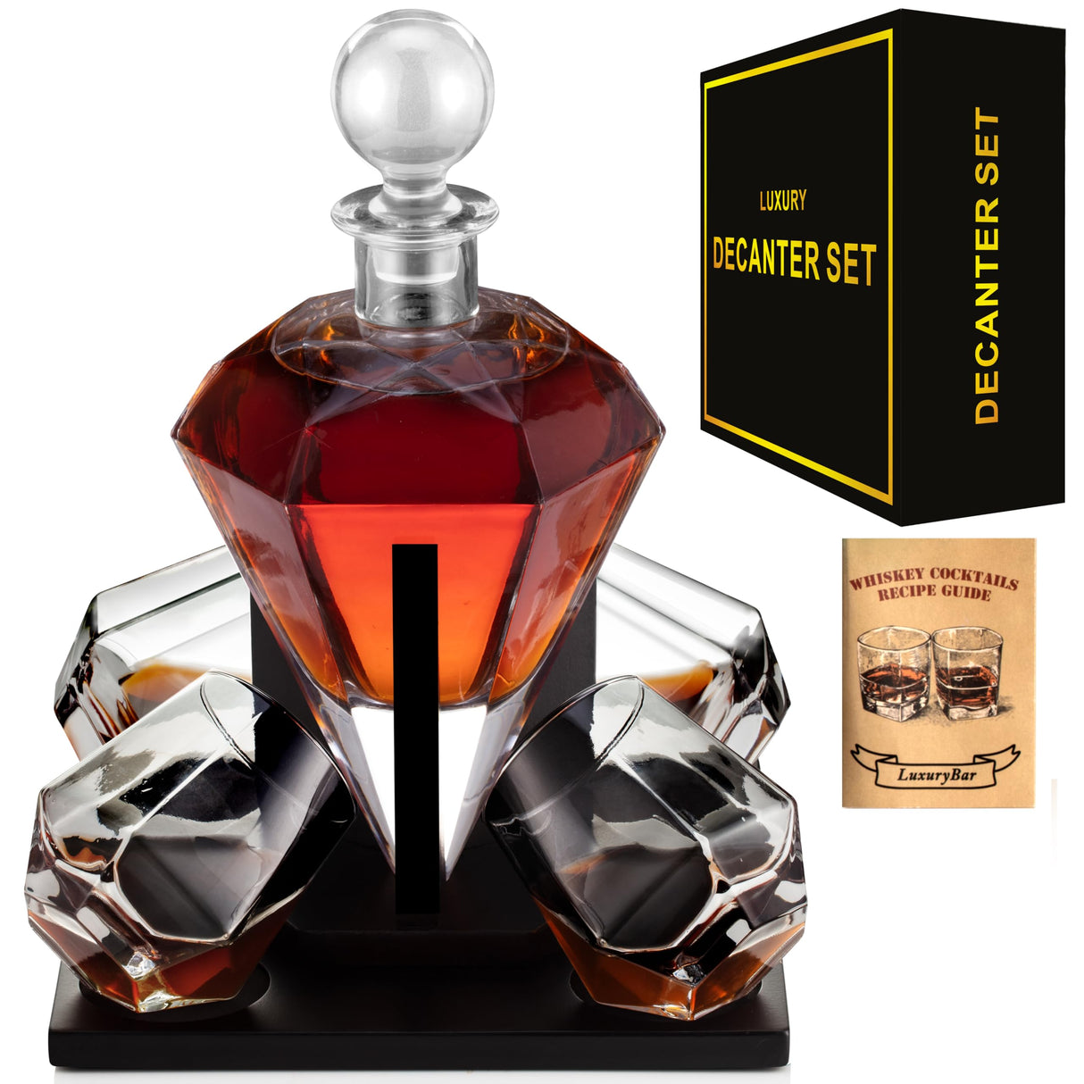 Diamond Whiskey Decanter Set with Glasses,Whiskey Decanter Sets for Men,Whiskey Set Gifts for Men,Bourbon Birthday Gifts for Men Gifts for Dad Gifts for Him Boyfriend Mens Gifts for Chrismas Gifts Men LuxuryBar