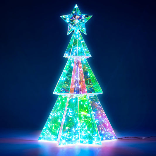 Joiedomi 15 in Prismatic Iridescent Christmas Tree Light Decorations, Prismatic Christmas Decor, 100 LED Cool White Lights for Indoor Holiday Décor, Christmas Eve Night Décor