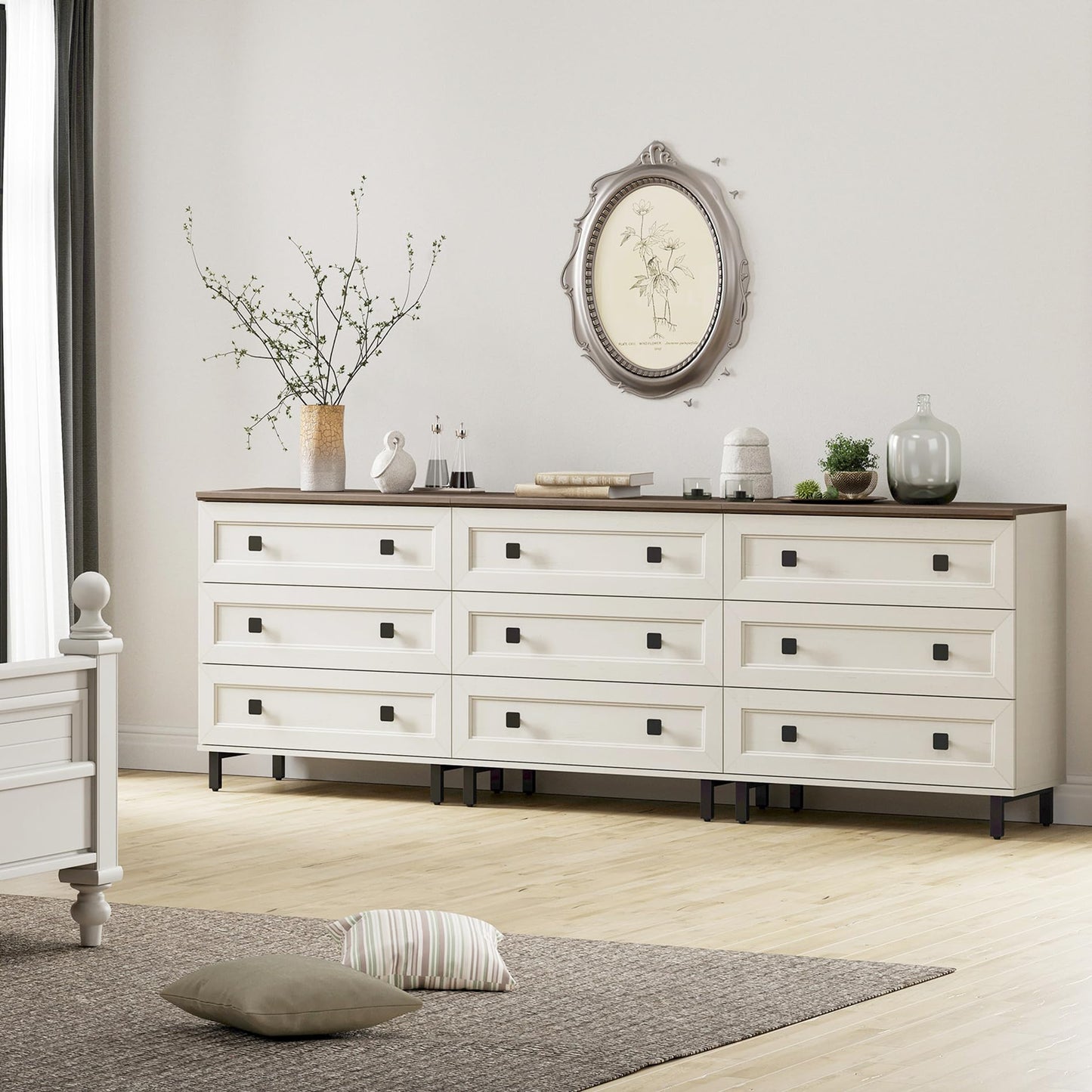 FENSULN White Dresser for Bedroom with 9 Drawers, 3 in 1 Wooden Chest of Drawers with Organizer Storage for Bed Room,Livingroom Hallway