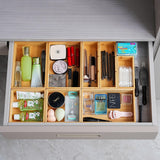 Fabsome Drawer Organizer, Set of 9 Bamboo Wood Kitchen Makeup Desk Junk Tea Drawer Storage Boxes Bins for Cutlery Silverware Utensils Flatware, Small Wooden Container Tray for Bathroom, Office Fabsome
