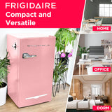 Frigidaire Retro Compact Fridge with Chiller, 3.2 cu ft Countertop Fridge with Built-In Bottle Opener, Compact Refrigerator for Office, Bedroom, Dorm Room or Cabin - 16.5"D x 19"W x 31"H (Pink) Frigidaire
