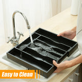 Bellsal Black Silverware Organizer Kitchen Drawer Organizer Expandable Bamboo Utensil Holder Cutlery Tray for Kitchen Utensil and Flatware Bedroom Office Bellsal