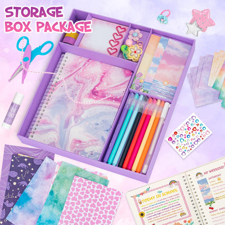 QIYVLOS 2 Pack DIY Journal Kit, Scrapbook Kit Toys for ages 8-13, Birthday Stationary Journaling Supplies Set Arts and Crafts Gifts for Teen Girls Ages 8 9 10 11 12 13 14 Year Old QIYVLOS