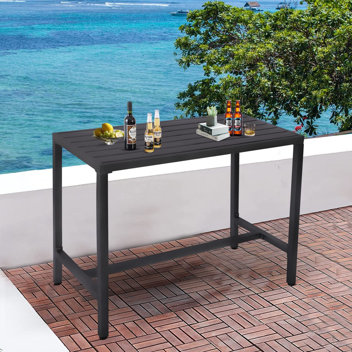 ONLYCTR Outdoor Bar Table, Patio Counter Height Bar Table, 47" Rectangle Bar Table for Patio, Garden, Yard, Balcony, Poolside (Black, 47'') ONLYCTR
