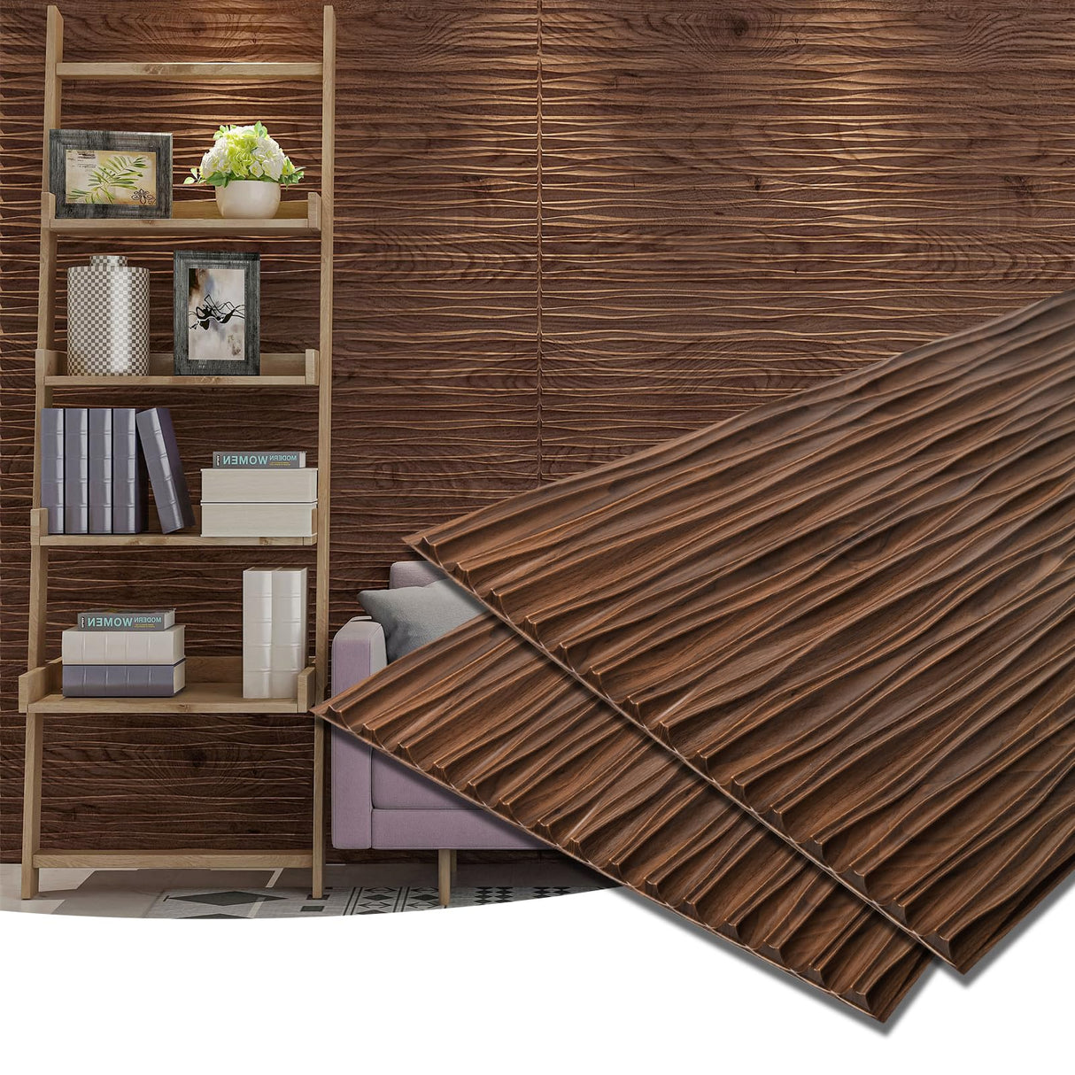 Art3d Walnut Large PVC 3D Wall Panels for Interior Wall Décor, Drop Ceiling Tile 2x4, 3D Textured Wavy Wall Panels Decorative, Pack of 6 Tiles(47.2"×23.6") Art3d