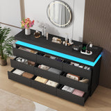 St.Mandyu 9 Drawer Dresser with Power Outlet, 63" Wide Dresser with LED Light, Modern Chest of Drawers for Closet, Double Drawer Organizer Cabinet for Bedroom, Living Room, Black St.Mandyu