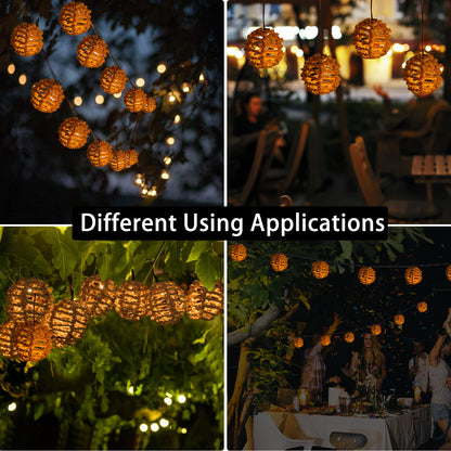 Livinlarge Solar String Lights Outdoor Waterproof, 10 LED Natural Rattan Balls Solar Outdoor Lights, Warm White Solar Powered String Lights for Garden Patio Yard Porch Wedding Party Decor - WoodArtSupply