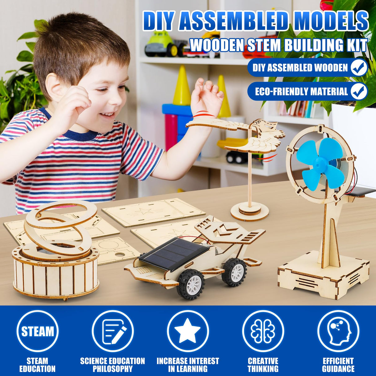 8 in1 STEM Science Kit for Kids Age 8-14, Wooden Physics Experiments & Solar Engineering Kits, Build Solar Car, Anti-Gravity Device, Telescope, Periscope & Dinosaur Claw, Gifts for Boys Girls LUCKY GUESS