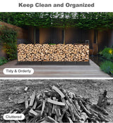 BALIE SPACE 8ft Outdoor Firewood Rack Holder with 14 Support Legs for Indoor Fire Wood Pile Storage, Adjustable Heavy Duty Fire Log Stacker Stand Organizer for Fireplace, Black BALIE SPACE