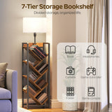 YATINEY Tree Bookshelf with Light, 6 Tier Book Shelf, Wooden Bookcase for Narrow Space, Floor Standing Tall Bookshelf, Industrial Corner Display Shelf, Rustic Brown SJ08DBR YATINEY