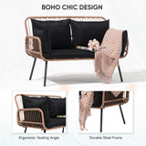 Verano Garden Patio Loveseat, Outdoor Balcony Furniture, Wicker Patio Set with Cushions & Pillows, Patio Furniture Couch for Porch, Backyard, Deck, Poolside (Black) Verano Garden