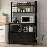 NAIYUFA Kitchen Bakers Rack with Power Outlet,5-Tier Free Standing Kitchen Storage Shelf Bakers Rack with Baskets,Industrial Microwave Oven Stand,Metal Kitchen Rack Organizer with Hooks(Black) NAIYUFA