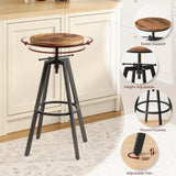 MAHANCRIS Bar Stools, Round Bar Chairs with Sturdy Metal Frame, Set of 2 Industrial Bar Stools, Height Adjustable, Kitchen Breakfast Bar Stools, for Bar, Dining Room, Rustic Brown and Black BAHR0701 MAHANCRIS