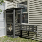 QUYZE 59" Wooden Cat Window with Extendable Design Connecting Inside and Outside Catio Outdoor Cat Enclosure for Sunbathing, Napping & Overlooking (Grey) QUYZE