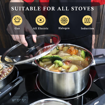 Meythway 𝐔𝐏𝐆𝐑𝐀𝐃𝐄 Stainless Steel Pots and Pans Set Non Toxic, 6PCs Kitchen Cookware Sets with Stay-Cool Handles, Non-Stick, Dishwasher Safe&Compatible with All Stovetops(Gas,Electric&Induction)