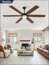 Fanbulous 65 Inch Ceiling Fans with Lights, Farmhouse Large Ceiling Fans with Remote, Black&Brown Modern Ceiling Fan with LED Light, Quiet DC Motor for Living Room, Bedroom, Kitchen, Indoor Fanbulous