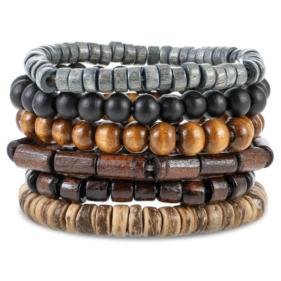 Telooco Wooden Mens Beaded Bracelets Adjustable Gothic Bracelet Elasticity Mens Bracelet Multi-Layer Detachable Beaded Bracelets for Men