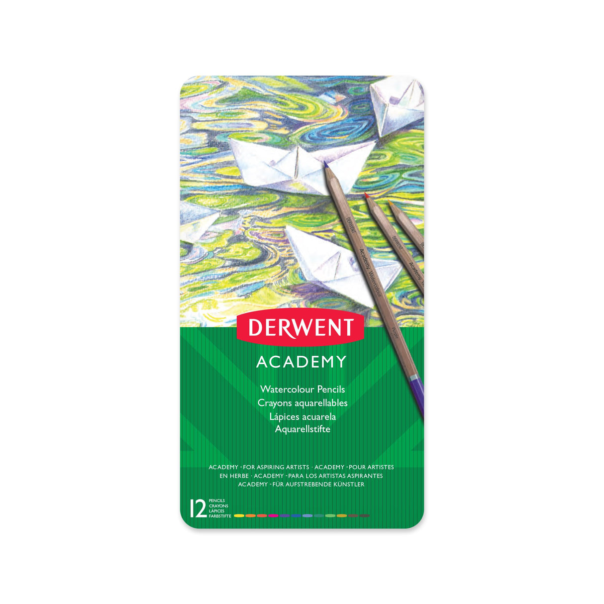 Derwent Academy Watercolor Pencils, 3.3mm Core, Metal Tin, 12 Count (2301941) Derwent Academy