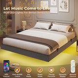 ADORNEVE Full Size Floating Bed Frame with LED Lighting, Linen Upholstered Platform and Underbed Storage, Heavy-Duty Steel Support ADORNEVE