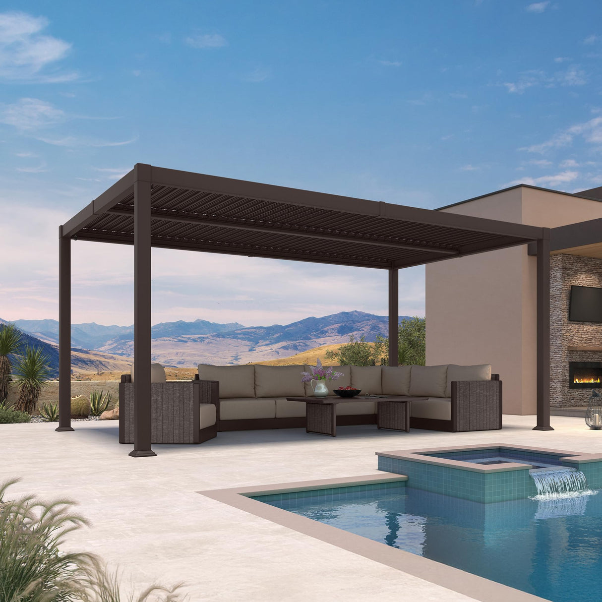 PURPLE LEAF 10' x 16' Louvered Pergola Outdoor Adjustable Louvre Shade Modern Patio Aluminum Pergola with Retractable Roof for Deck Backyard Garden Hardtop Gazebo PURPLE LEAF