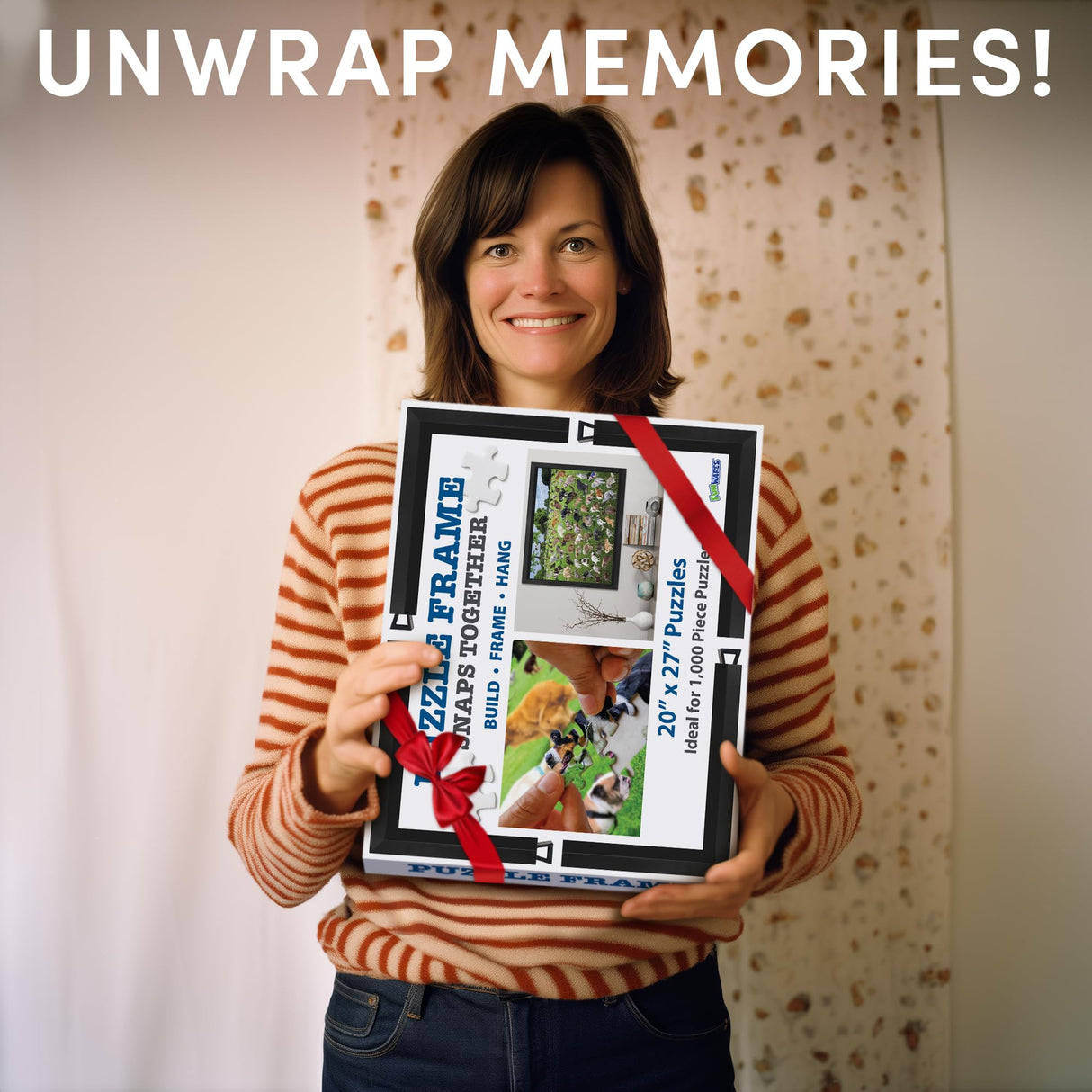 Funwares 20x27 Puzzle Frame – Sleek Matte Black Finish, Easy Assembly, No Glass/Plastic Cover Included, Lightweight Frame, Fits Most 1000 Piece Puzzles, Secure Fit with Built-In Hanging Hooks Funwares