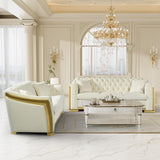 Nolohoo Luxury Velvet Chesterfield Sofa for Living Room, Comfy Mid Century Modern Victorian Couch Curved 3 Seater Deep Seat Couches Tufted Sofas with Gold Legs for Apartment, Cream White Nolohoo