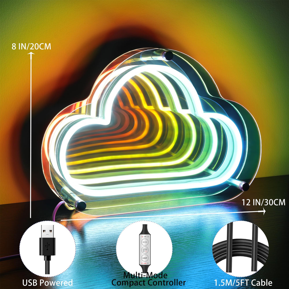 Fariita Infinity Cloud Neon Sign Light Up Infinity Mirror Double-Layer Acrylic Light Cloud LED Lamp with USB Power Bar Home Table Decor Gifts for Birthday Mather's Day Housewarming Congrats Grad Fariita