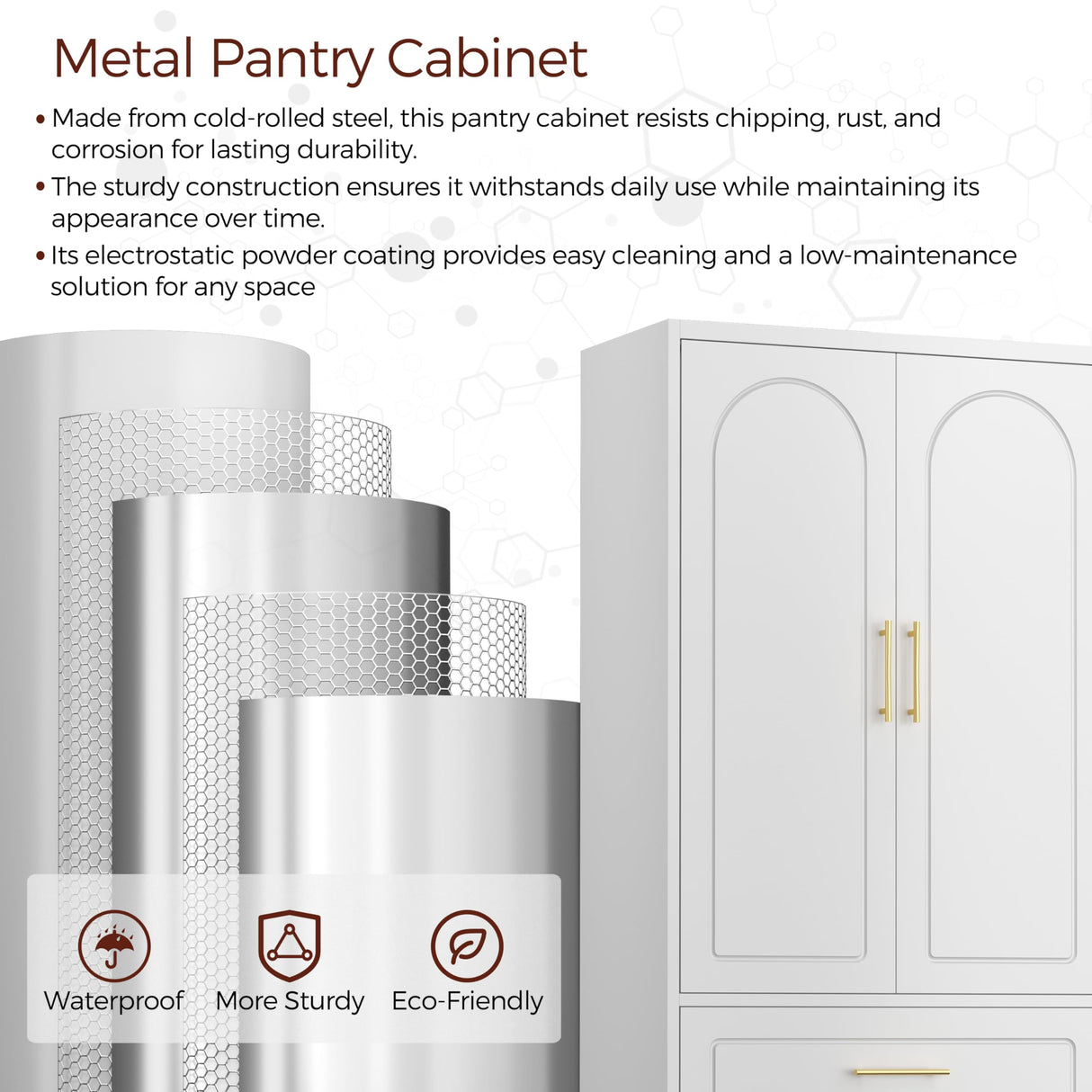 Kubohogar 75" Kitchen Pantry Cabinet with 3 Drawers, Metal Storage Cabinets with Doors and Adjustable Shelves, Tall White Pantry for Dinning Living Room Kubohogar