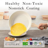 ESLITE LIFE Nonstick Ceramic Frying Pans Skillets Set, Non-Toxic Egg Omelette Kitchen Cooking Pans Compatible with All Stovetops (Gas, Electric & Induction), PTFE & PFOA Free (White) ESLITE LIFE