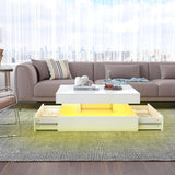 LED Coffee Table for Living Room with Storage - High Glossy Modern White Center Table with 2 Drawers, Square Wooden Middle Table with 16-Color Lights 31" x 31" x 14.6" (White) FKWin