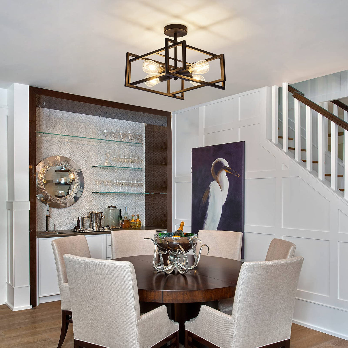 ZGLAOJT 4-Lights Close to Ceiling Light，Black Light Fixture Industrial Flush Mount Ceiling Light ，Farmhouse Chandelier Lighting for Kitchen Island Dining Room Bedroom Foyer Hallway ZGLAOJT