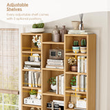 FOTOSOK 71’’ Tall Bookshelf, Triple Wide Bookshelf with Adjustable Shelves, 8 Tier Media CD DVD Storage Rack, Diaplay Cabinet Shelf, Wooden Book Shelf DVD Storage Shelf for Home Office, Natural FOTOSOK