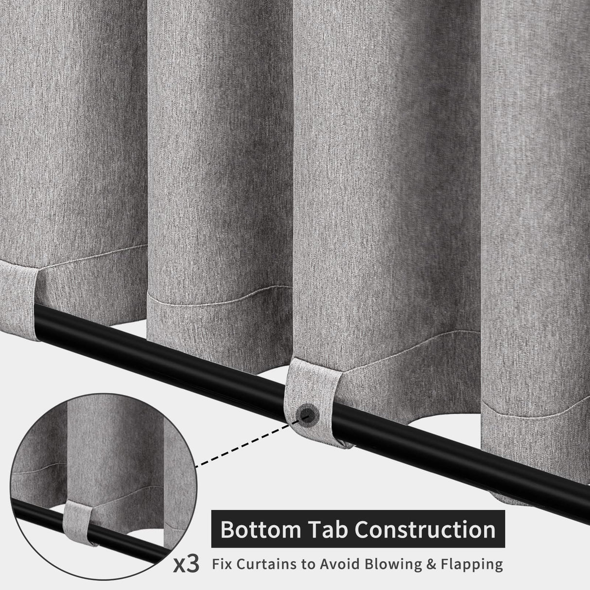 Easy-Going Linen Look Outdoor Curtains Waterproof Windproof Porch Curtains, Soft Thicken Outdoor Privacy Curtains for Patio, Gazebo, Grommet Top and Tab Bottom Drape, 2 Panels, 54x84 inch, Grey Easy-Going