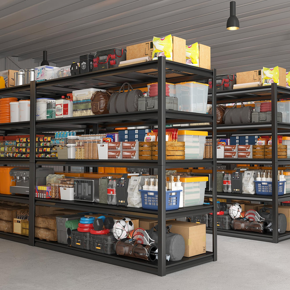 REIBII Garage Shelving 48.2" W Storage Shelves 3000LBS Heavy Duty Shelving Adjustable Metal Shelf Industrial 5 Tier Pantry Shelves for Basement Warehouse Supermarket 72.2"H x 24.2"D x 48.2"W, 2 Pack REIBII