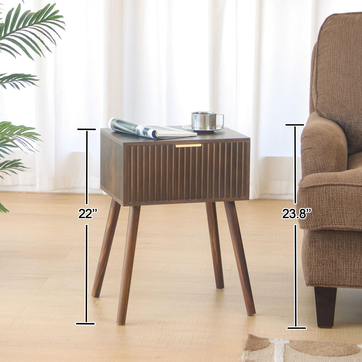 Mid Century Modern Nightstand, Small End Tables Living Room, Accent Bedside Table with Drawer for Bedroom and Small Space, Rustic Brown AWASEN