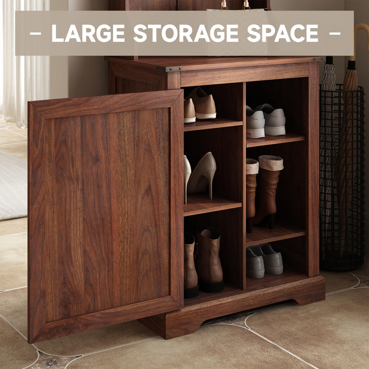 Maupvit Farmhouse Narrow Coat Rack with Shoe Storage, 6 Shoe Cubbies & 5 Coat Hooks, Entryway Furniture with Hall Tree, Ideal for hallways, Living Rooms and Mudrooms Maupvit