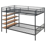 RuiSiSi Twin Over Full Metal Bunk Bed with Storage, Heavy-Duty Metal Bunk Bed with Storage Shelves Headboards for Kids Teens Adults, Safety Guard & Ladder, No Box Spring Needed, Black RuiSiSi