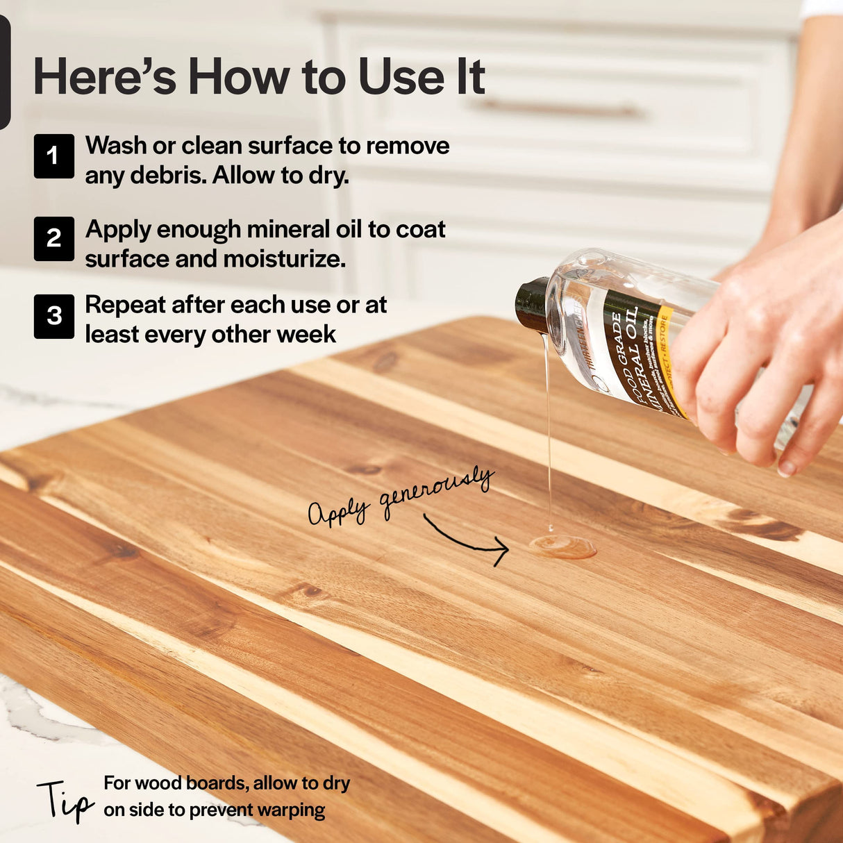 Thirteen Chefs Mineral Oil - 8 oz Food Grade Conditioner for Wood Cutting Board, Countertop & Butcher Block, Lubricant for Knife or Meat Grinder - Safe USP Finish on Marble, Soapstone Thirteen Chefs