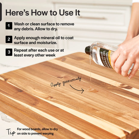 Thirteen Chefs Mineral Oil - 8 oz Food Grade Conditioner for Wood Cutting Board, Countertop & Butcher Block, Lubricant for Knife or Meat Grinder - Safe USP Finish on Marble, Soapstone Thirteen Chefs