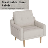 EJUNQ Mid Century Modern Accent Chair ，Upholstered Armchair，Comfy Reading Chair with Wood Legs，Fabric Single Sofa Chair for Living Room Bedroom Small Spaces（Ivory） EJUNQ