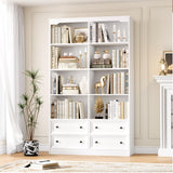 FINETONES 71" Tall Bookshelf with 4 Drawers, 6-Tier Double Wide Bookshelf and Bookcase with Storage, White Bookshelf Large Open Bookshelf Standing Book Cabinet for Home Office, White FINETONES