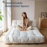 MAXYOYO Folding Sofa Bed, Convertible Sleeper Chair with Pilow Foldable Matress with Back Support, Portable Fold Out Chair Bed Comfy Floor Sofa Lounge for Living Room Bedroom, Beige, Double MAXYOYO